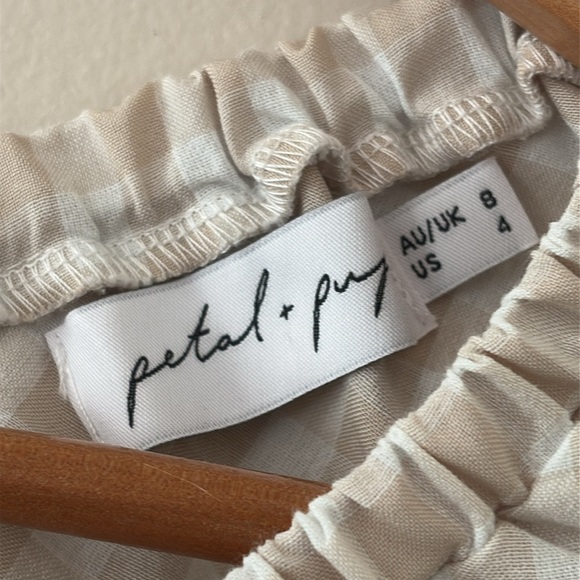 Petal & Pup Beige Cut Out Gingham Dress 100% Cotton Mini Puff Sleeves Size 4 - Picture 7 of 13